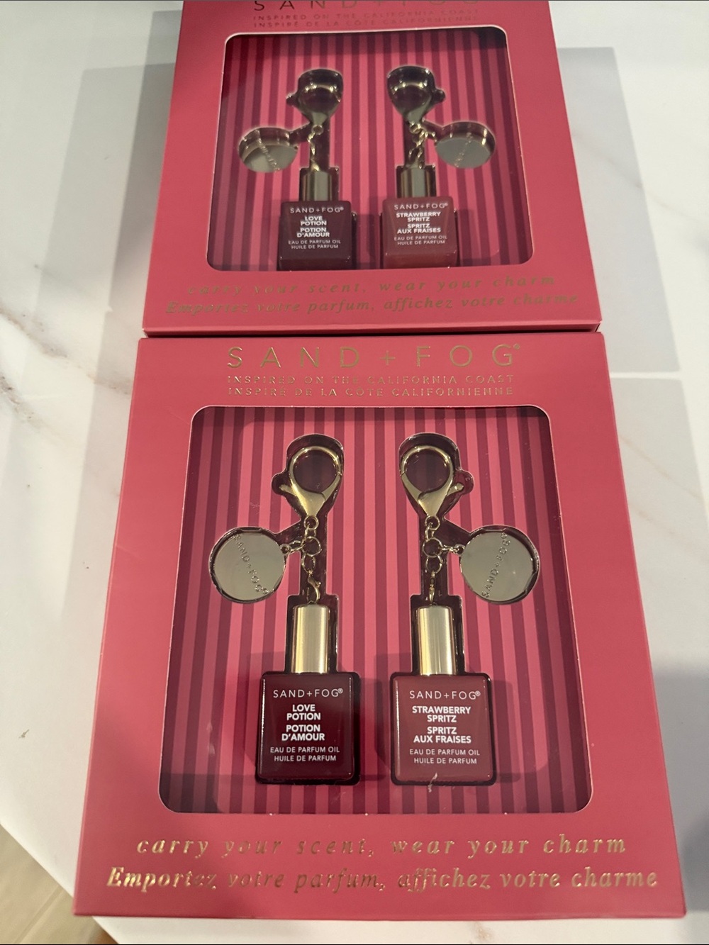 SAND+FOG Pink Strawberry & Love Potion Fragrance Oil Keychain Duo
